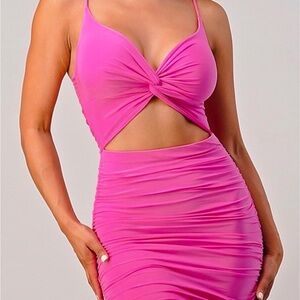 Womens Ruched Bodycon Pink Dress